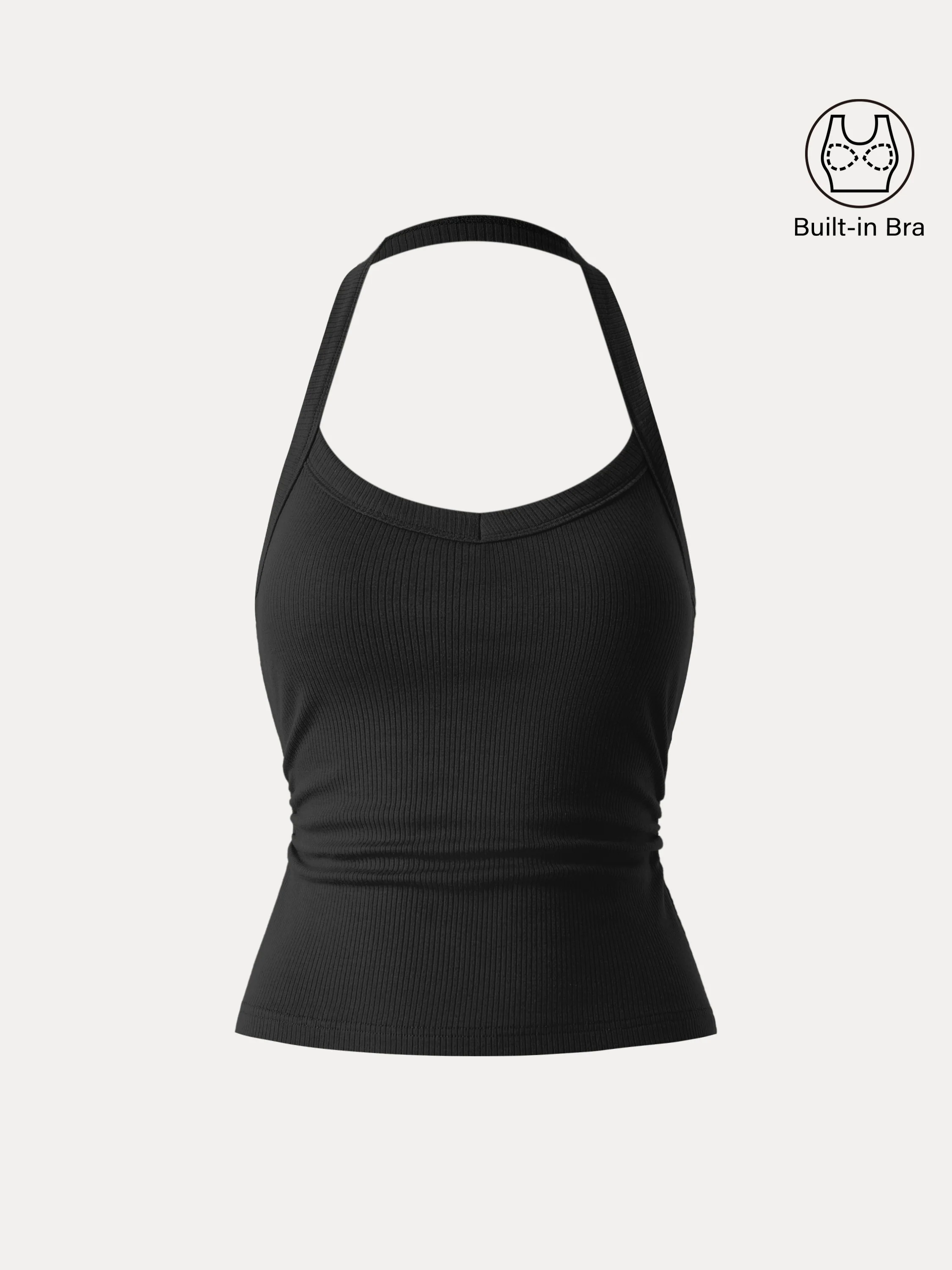 Halter Neck Side Ruched Ribbed Brami Tank