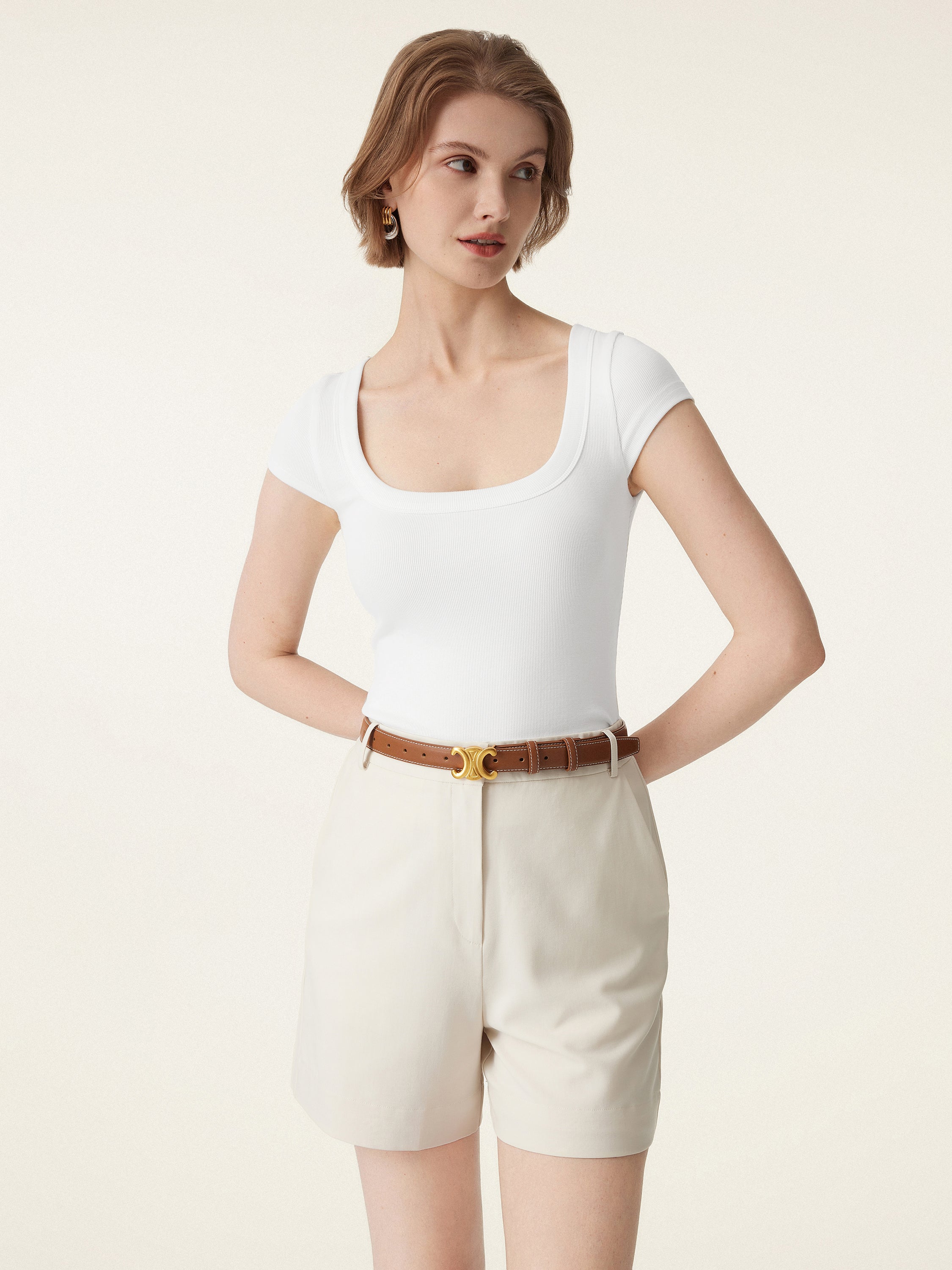 Stretch Cotton Square Neck Cap Sleeve Brami