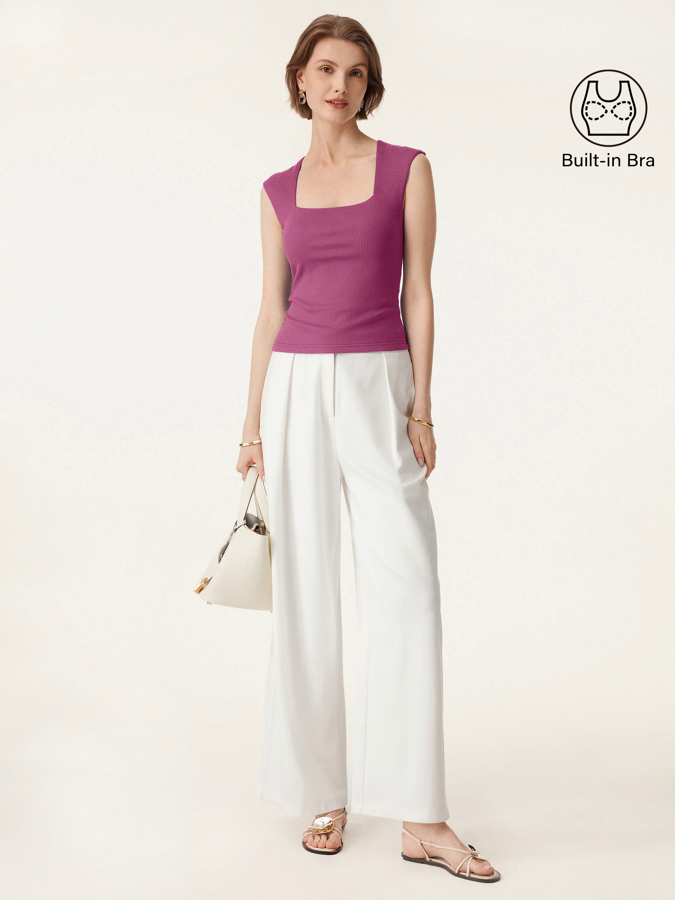 Stretch Cotton Square Neck Ribbed Brami