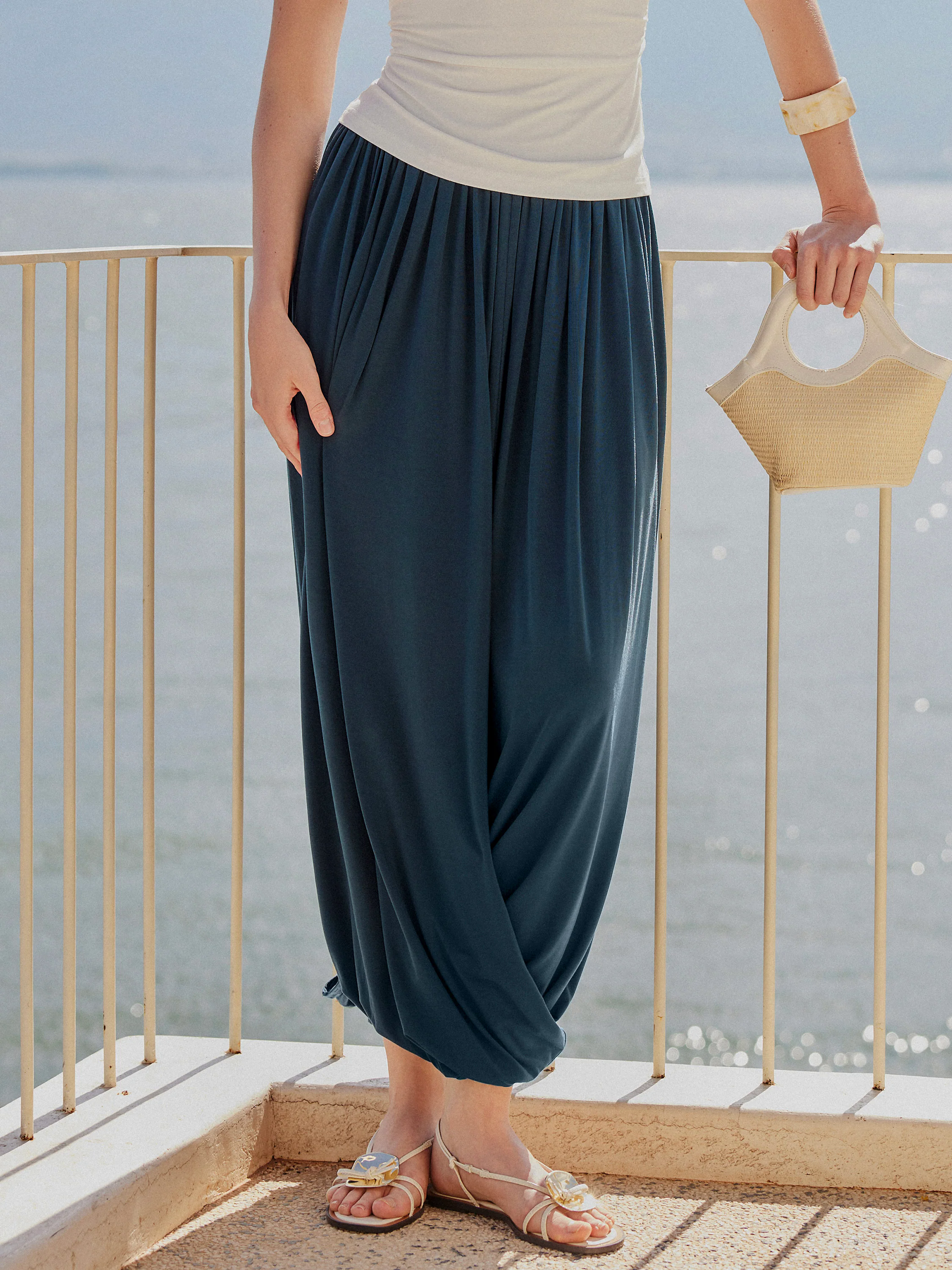 Artsy Twisted Hem Maxi Pull-on Skirt