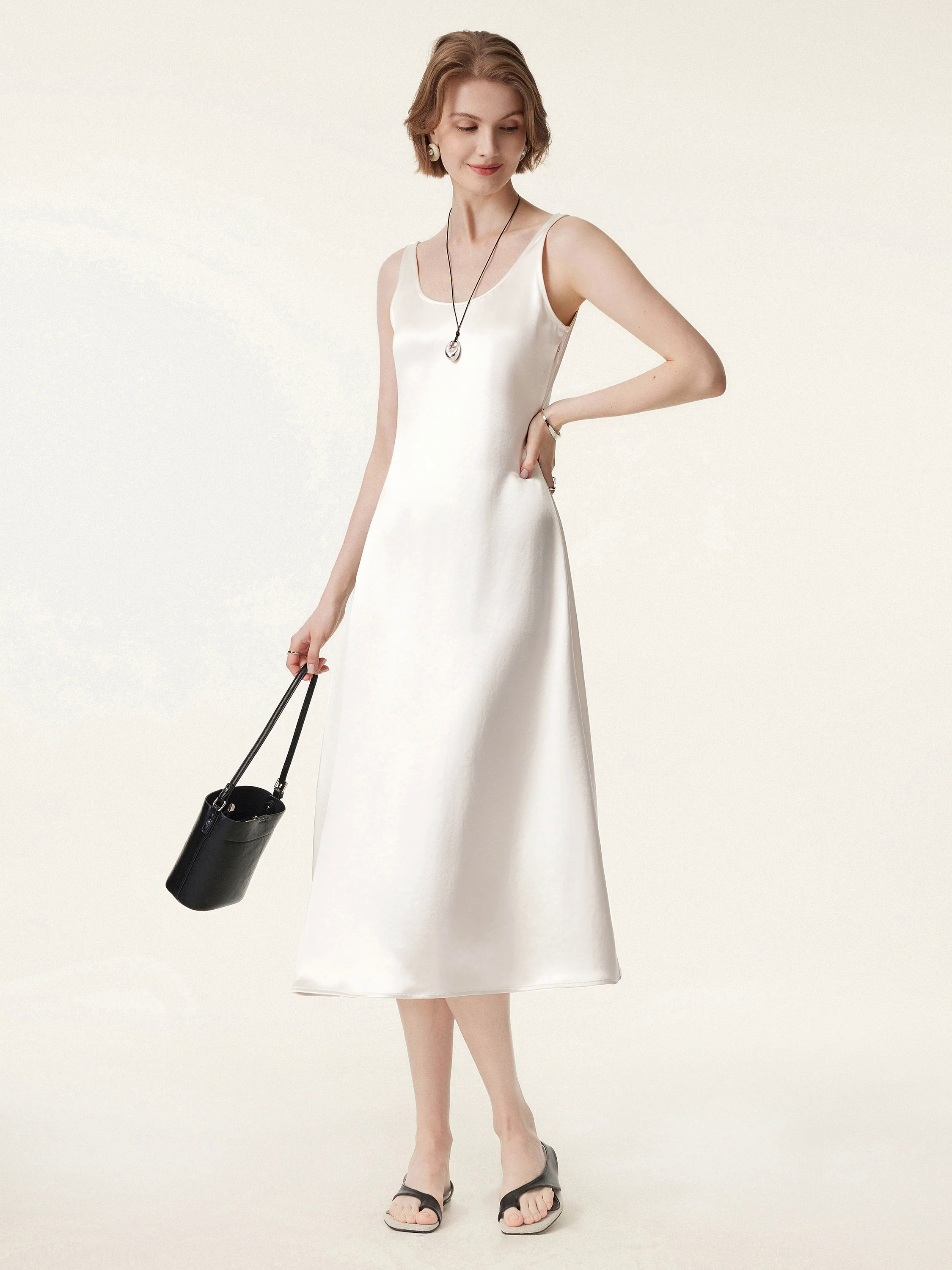 Acetate Scoop Neck Open Back Midi Dress