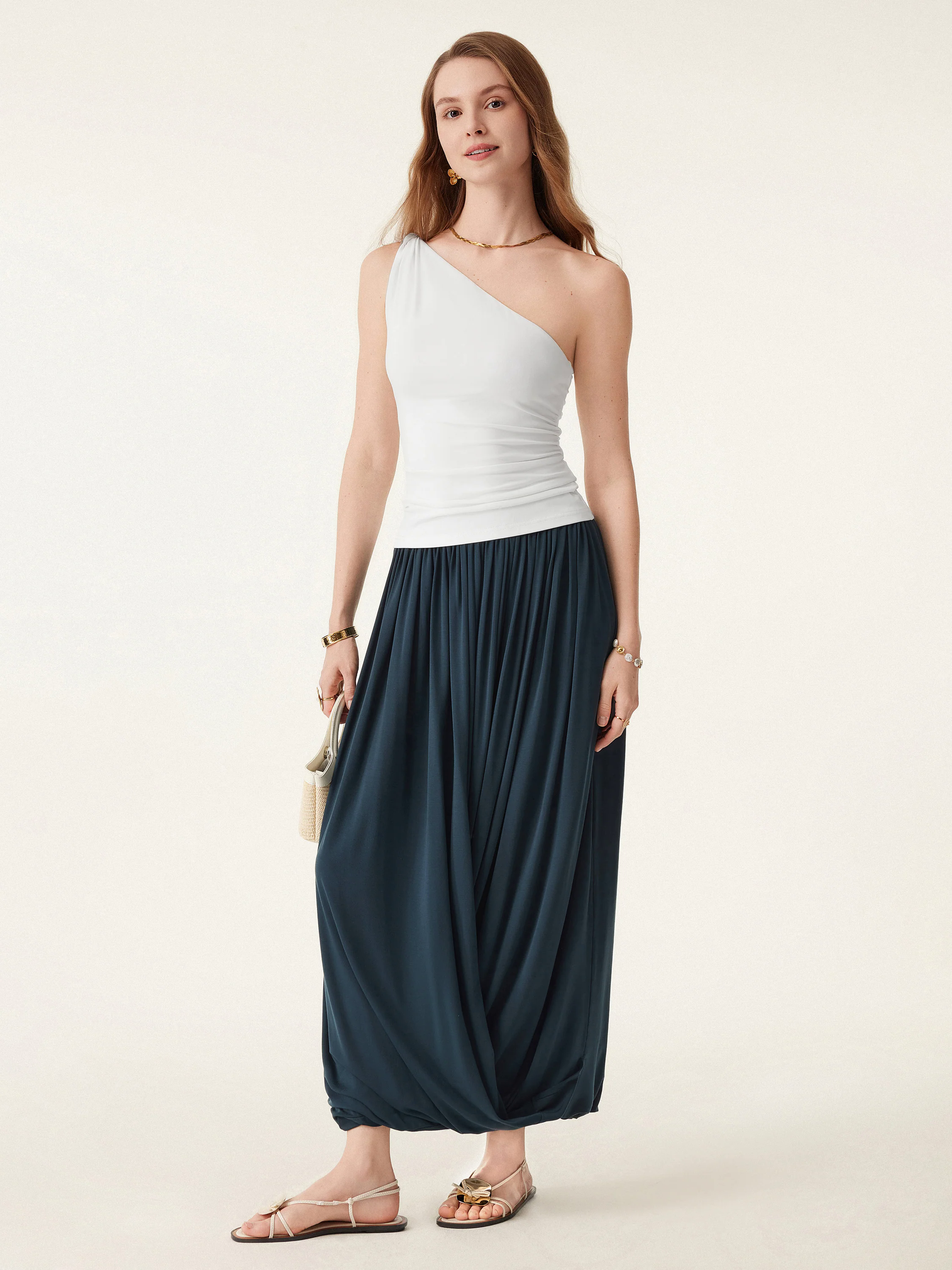 Artsy Twisted Hem Maxi Pull-on Skirt