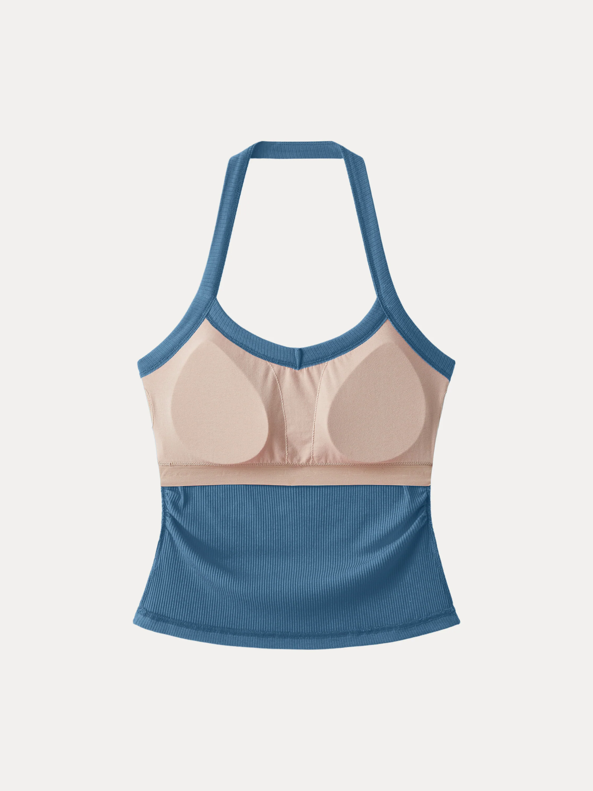 Halter Neck Side Ruched Ribbed Brami Tank