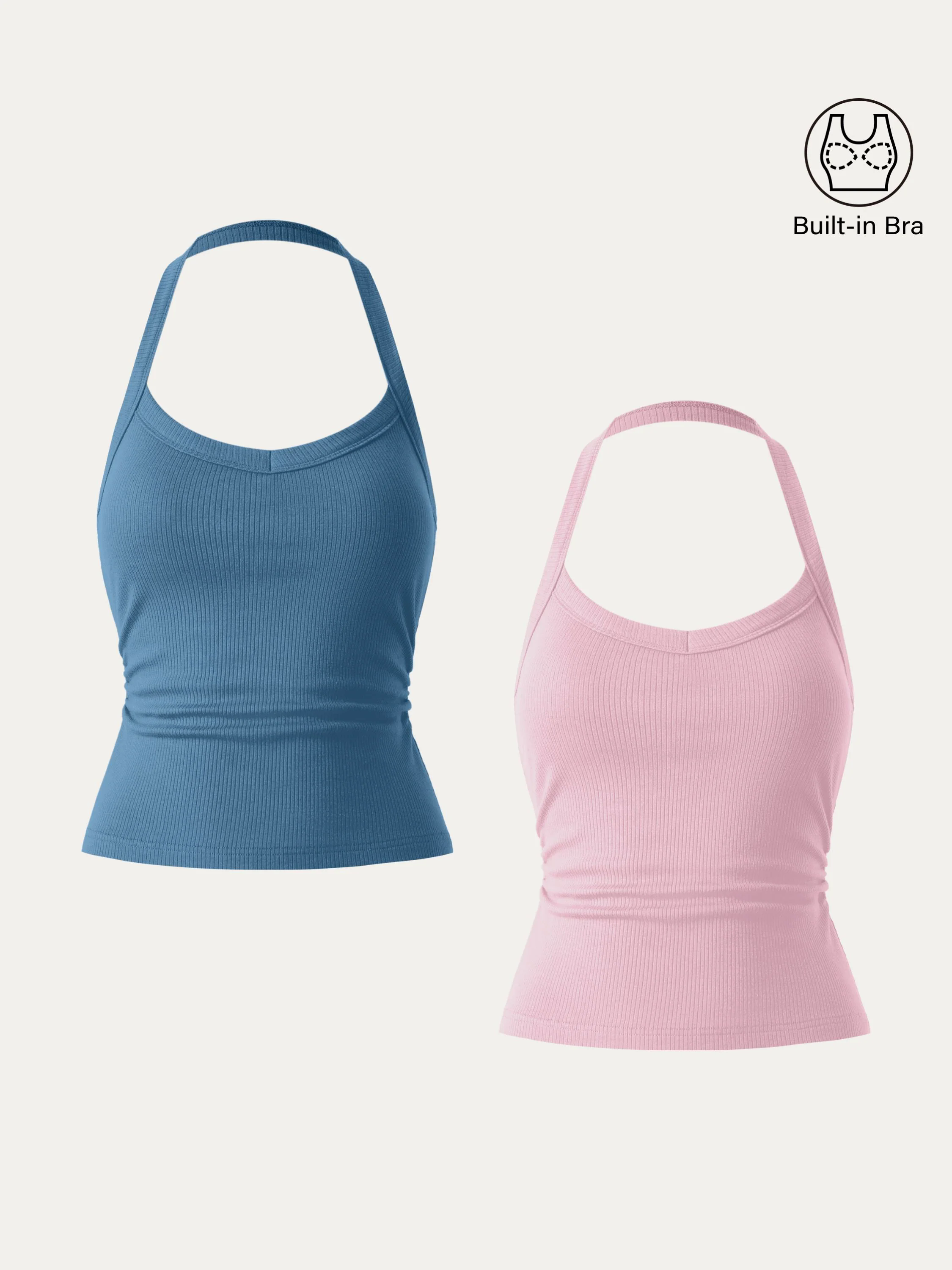 Halter Neck Side Ruched Ribbed Brami Tank
