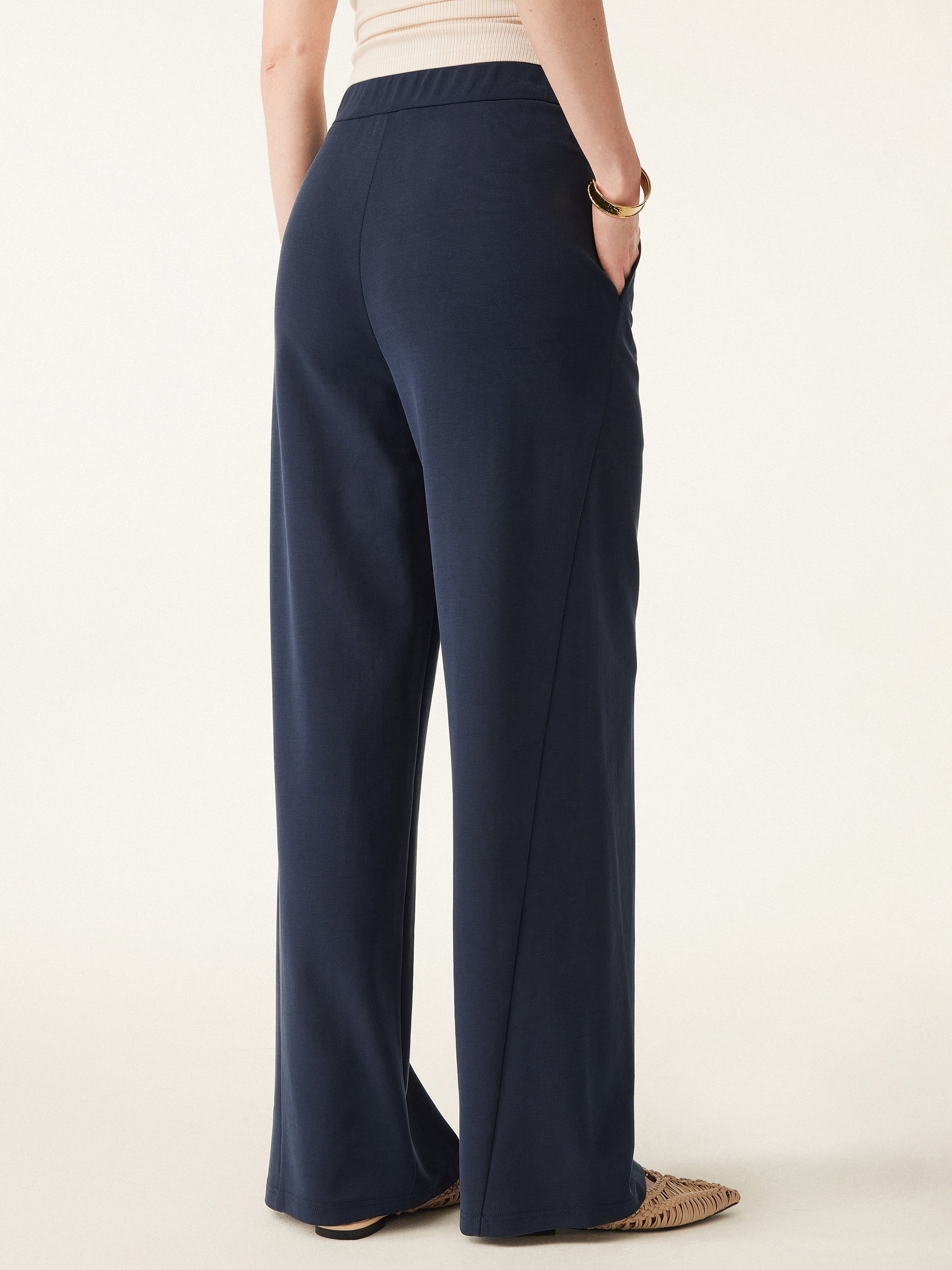 Mid Rise Pull-on Wide Leg Easy Pant with Pockets