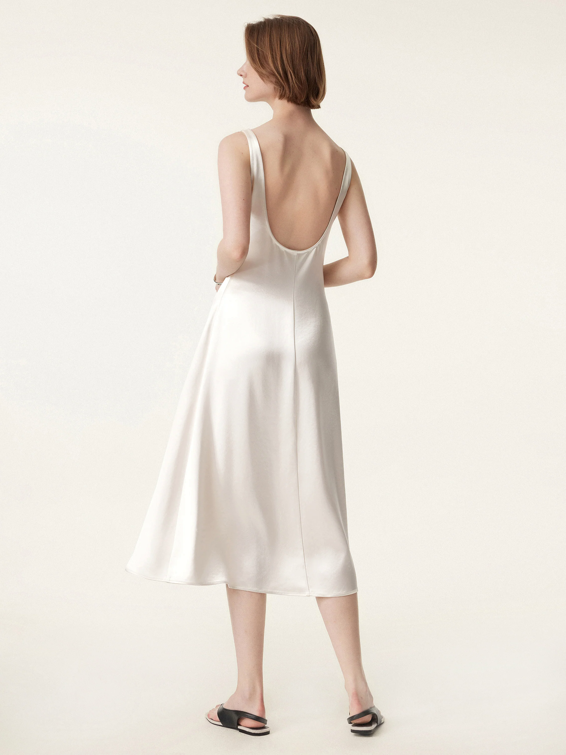 Acetate Scoop Neck Open Back Midi Dress