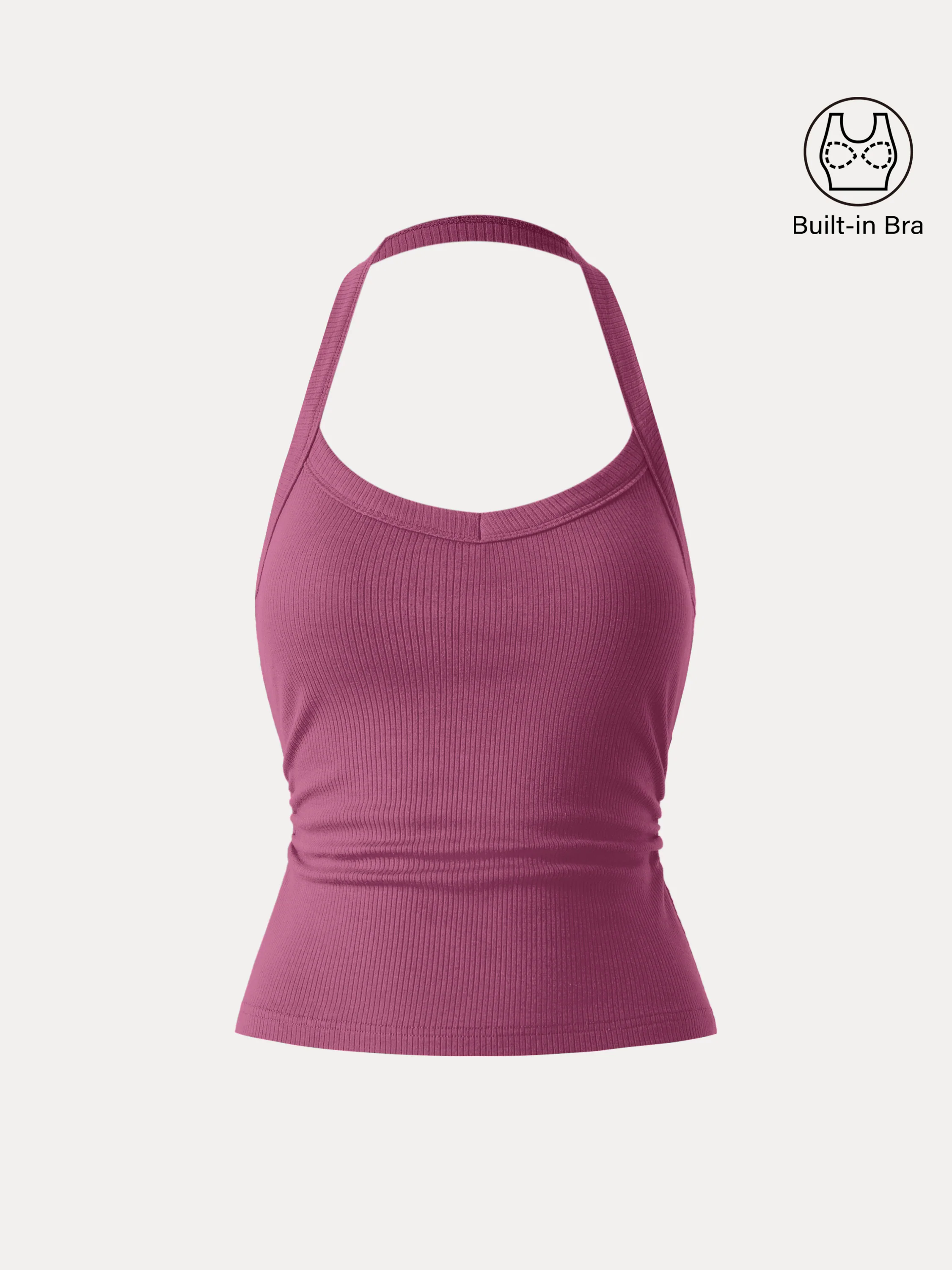 Halter Neck Side Ruched Ribbed Brami Tank