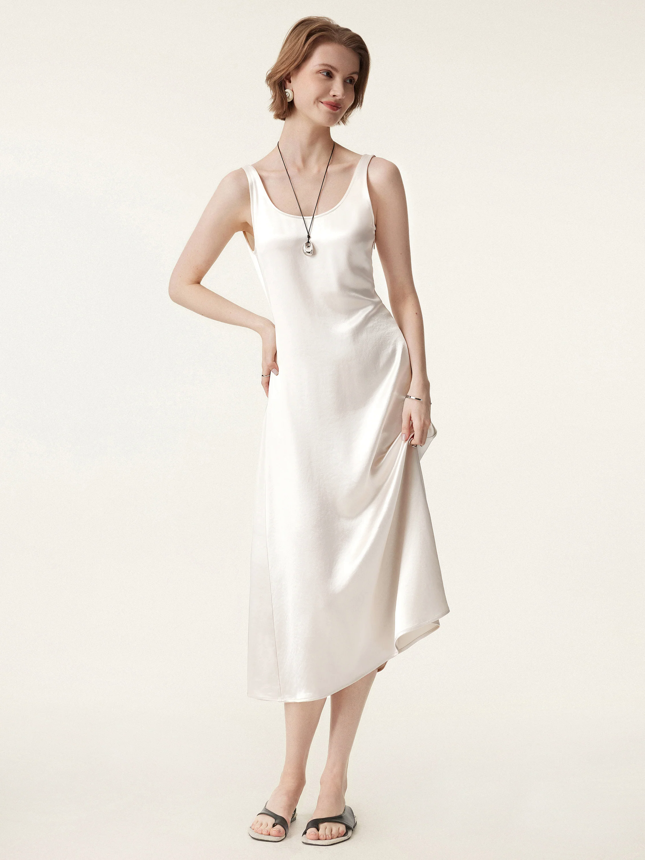 Acetate Scoop Neck Open Back Midi Dress