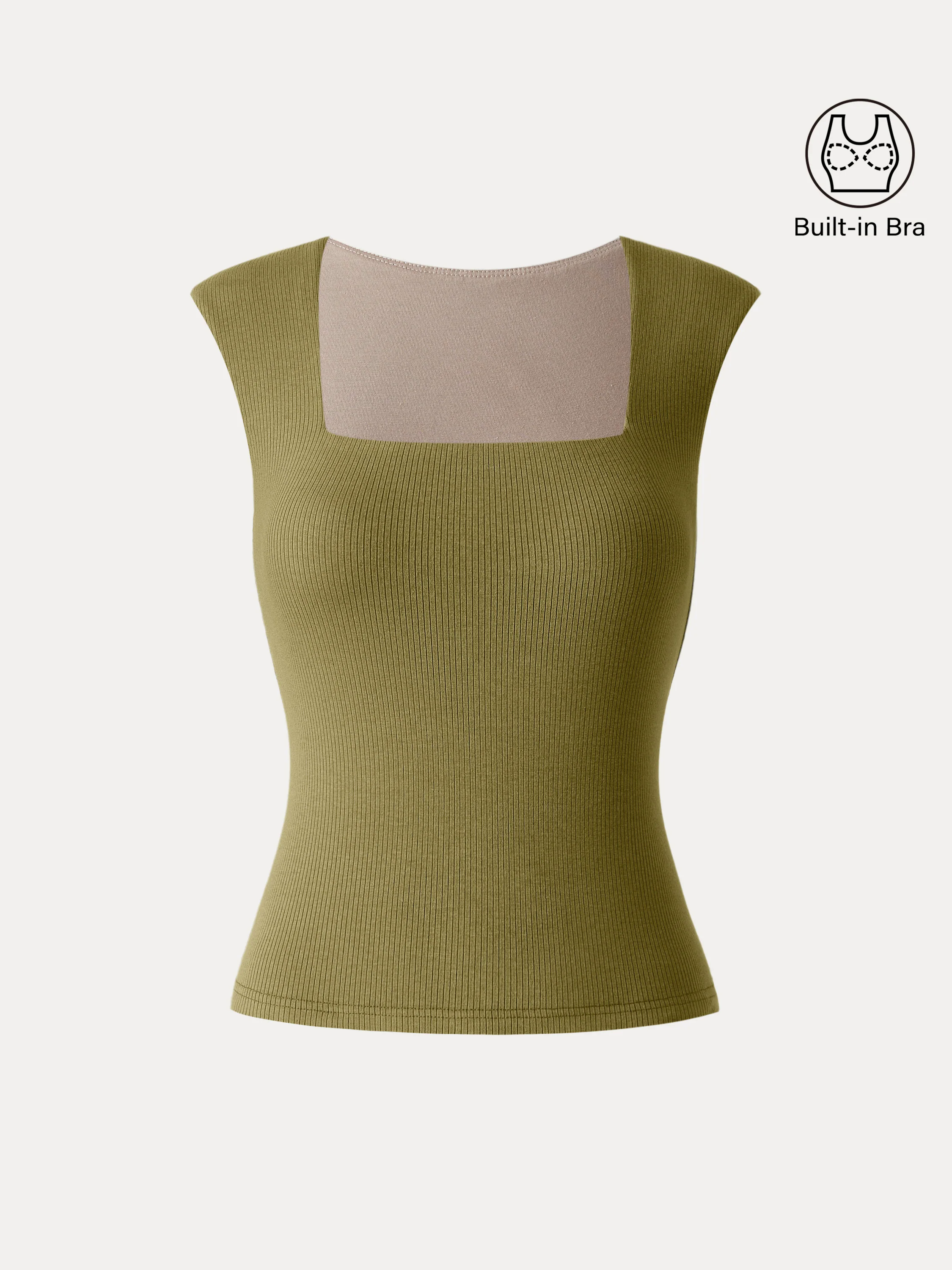 Stretch Cotton Square Neck Ribbed Brami