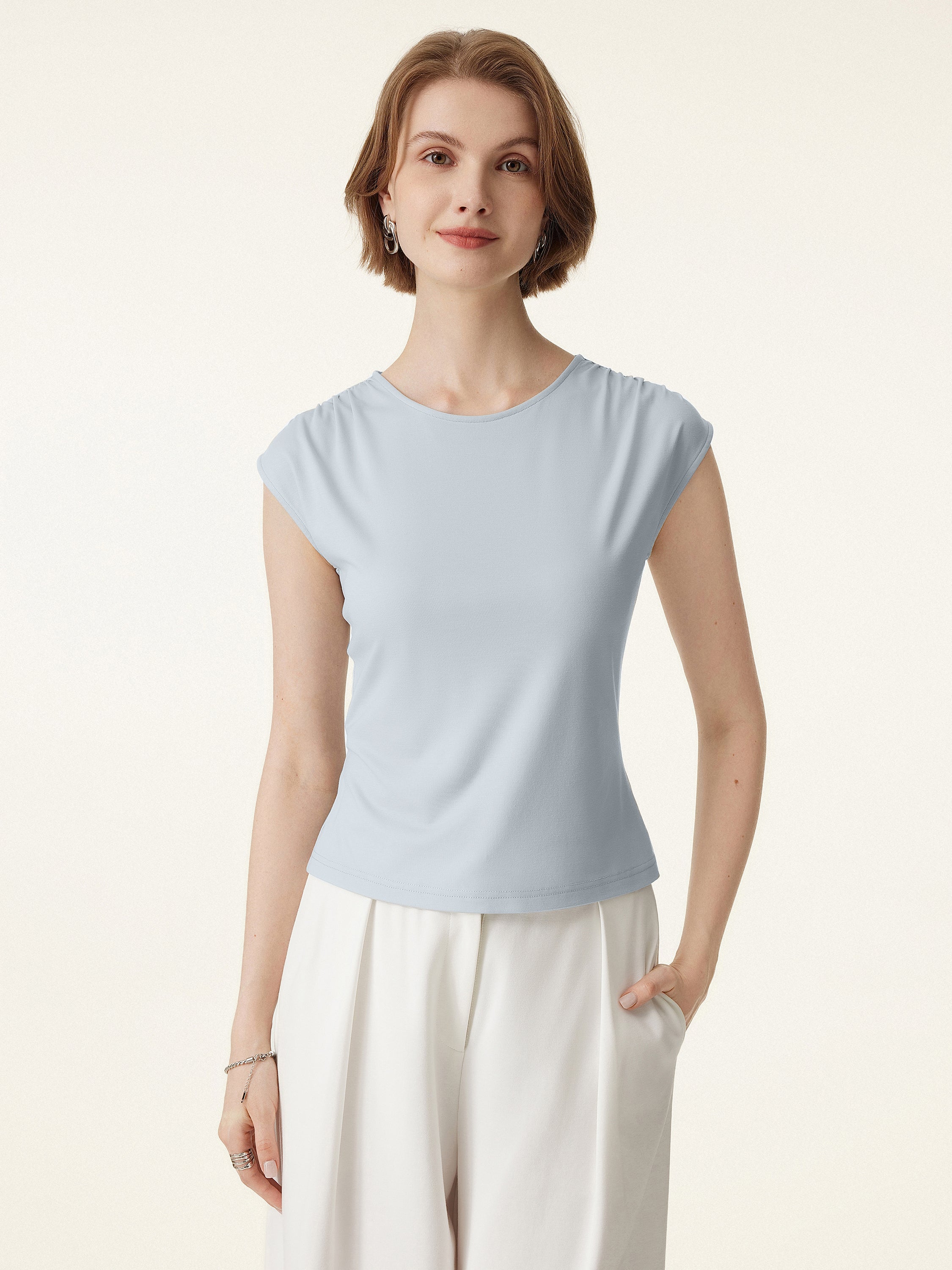 Crewneck Ruched Shoulder Muscle Tank